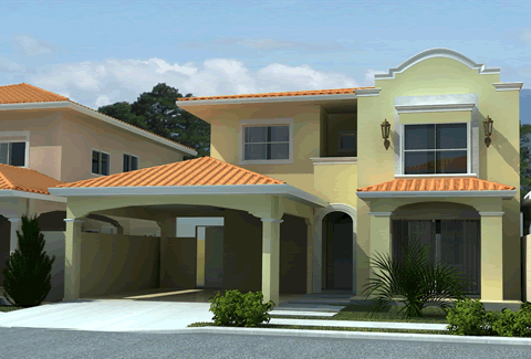 Fachada de una casa al estilo colonial